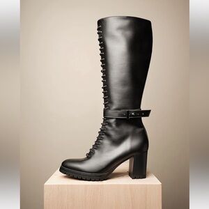 🖤 Bhava Alcott Lace-Up Knee Boot Size 41 Black Vegan Leather Victorian Era